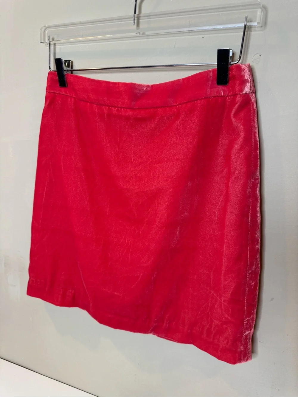 J.Crew Coral Red Velvet Mini Skirt Size 2